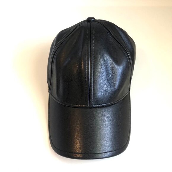 New ABERCROMBIE & FITCH Black Vegan Leather Hat Strapback Baseball Cap OS main image 4